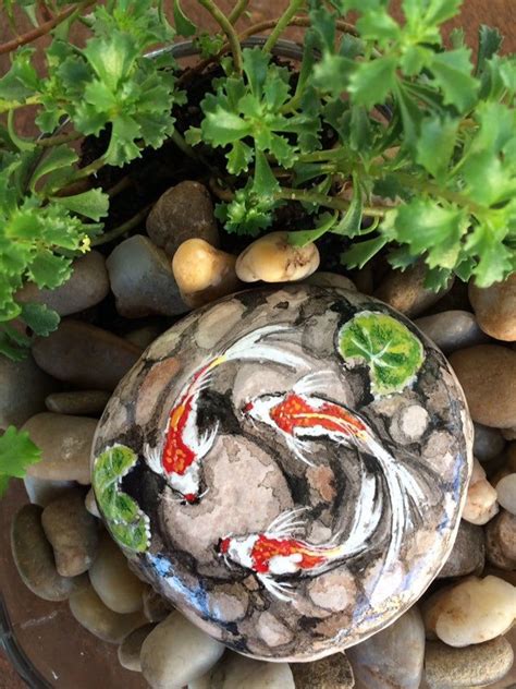 Outdoor Swirling Koi And Pebbles Rock Etsy Painted River Rocks