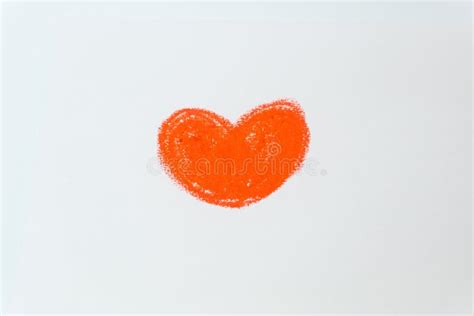 Simple Hand Drawn Crayon Red Heart Shape On White Background Stock