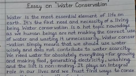 Write An Essay Of Water Conservation In English Essay On Save Water In English Handwriting
