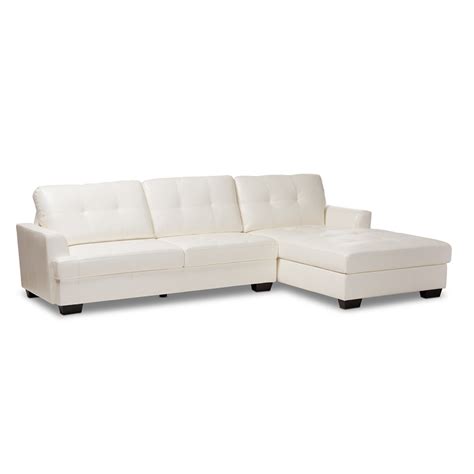 Baxton Studio Adalynn Leather Upholstered Sectional Sofa In White Faux