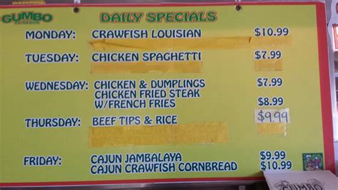 Menu At Gumbo To Geaux Restaurant Bossier City Barksdale Blvd Suite 112