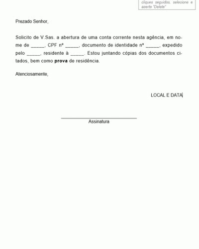 Termo Padrão De Pedido De Abertura De Conta Corrente Modelo Simples