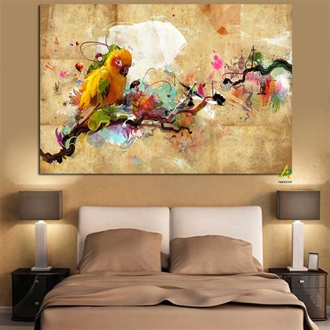 Abstract Artistic Paint Parrot Bird Oil Painting On Canvas
