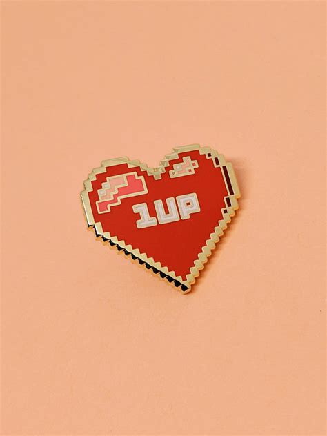 1up Pixel Heart Enamel Pin Heart Pin Gamer Enamel Pins Geek Enamel