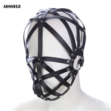 Leather Mask Fetish Head Bondage Restraint Headgear Slave Mask Adult