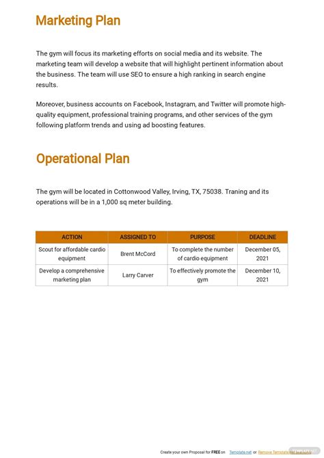 Business Plan Template For Gym