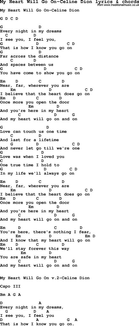 Other versions of this composition. Love Song Lyrics for: My Heart Will Go On-Celine Dion with ...