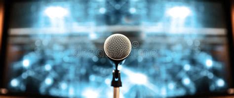 The Microphones On The Stand For Public Speaking Stock Image Image Of
