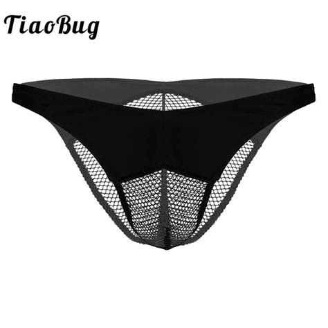 Tiaobug Men Mesh Patchwork Transparent Fishnet Penis Pouch Briefs Sexy