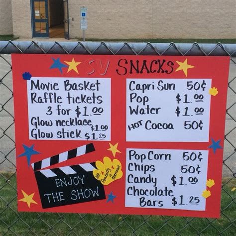 Concession Stand Sign For Movie Night Movie Night Fundraiser Pta