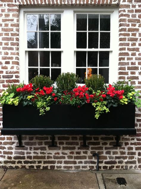 Country Traditional Black On Brick Flower Box Christmas Window Boxes