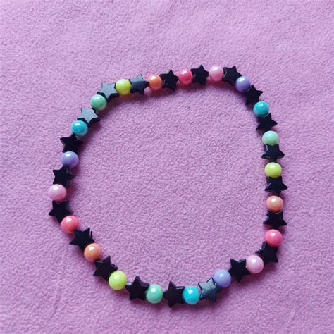 kawaii pastel goth black rainbow star kandi choker fairy kei gothic jewelry harajuku beads