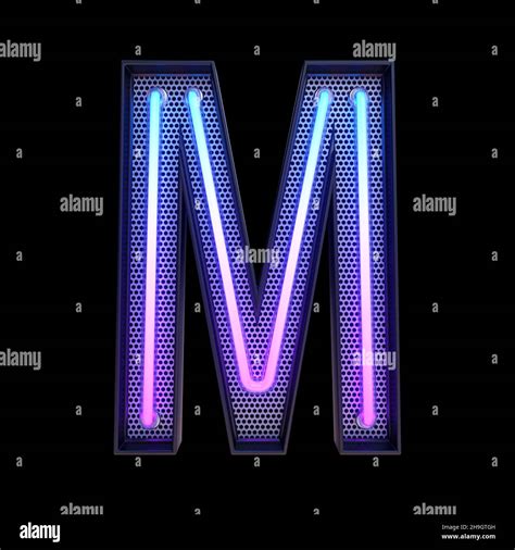 Neon Retro Light Alphabet Letter M Isolated On A Black Background With