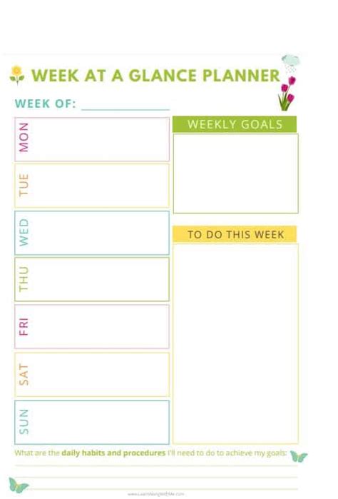 7 Helpful And Free Week At A Glance Printable Templates Learn Along With Me