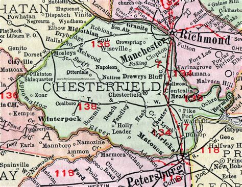 Chesterfield County Virginia Map 1911 Rand Mcnally Manchester Bon