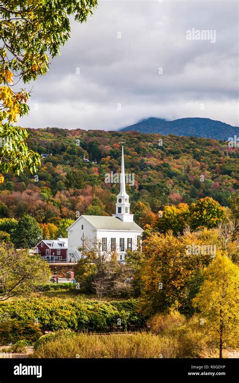 Stowe Community Church Colorful Autumn Trees Leaves Stowe Vermont