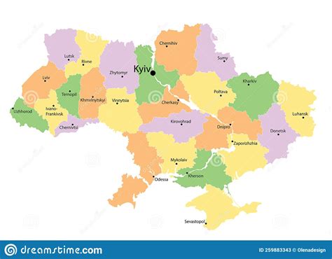 Administrative Map Of Ukraine With Colored Ukrainian Areas Vector