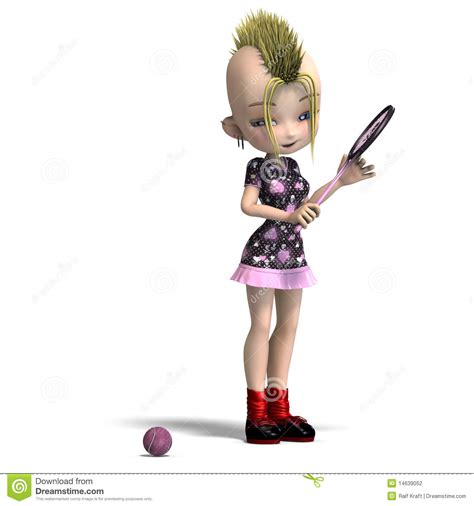 Cute Female Cartoon Punk Is A Tennis Player 3d Stock