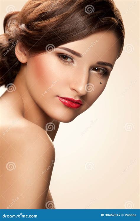 Red Lip Woman With Nice Makeup And Red Lipstick Stock Image Image Of