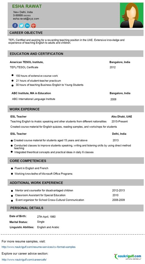 The resume for teacher job application can have different sections highlighting the experience and education level of the teacher. Teaching abroad requires you to create a perfect CV that ...