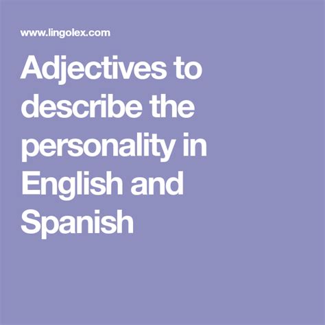 Adjectives To Describe The Personality In English And Spanish Describe