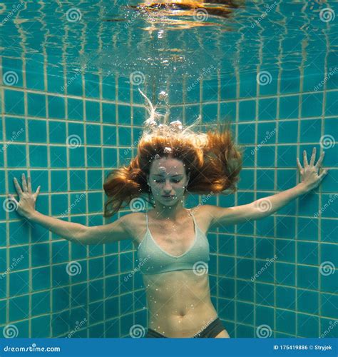 Beautiful Woman Posing Underwater In Bikini Stock Photo Image Of