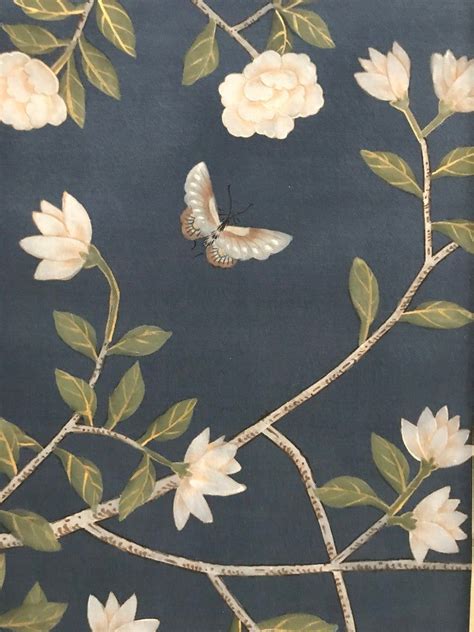 Chinoiserie Handpainted Artwork On Deep Blue Silk Panel Size Etsy In