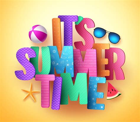 it`s summer time vector banner greeting design with colorful text typography stock vector