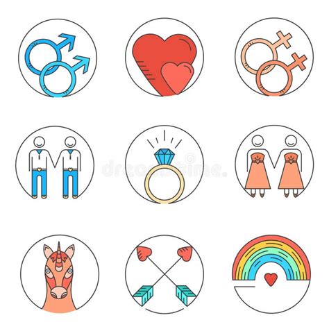 Gay Lesbian Marriage Icons Set Stock Illustration Illustration Of Gblt Element 29767401