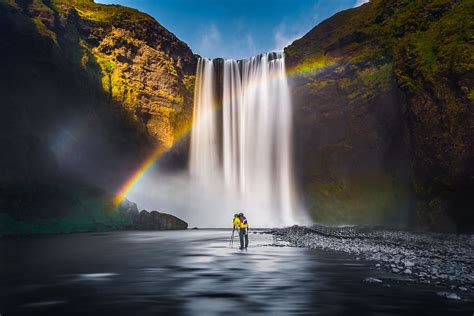Rainbow Waterfalls Iceland Nature Adventure Landscape Waterfall Water Outdoors River