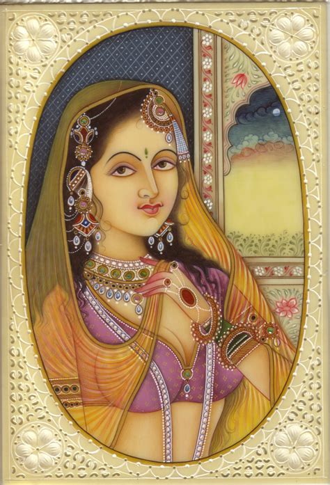 Indian Miniature Painting Kashmir Lady Handmade Faux Ivory Portrait