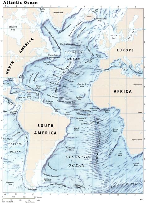 Map Of The Atlantic Ocean With Islands Seas And Bays Map For Free