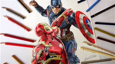 Speed Drawing Captain America Vs Iron Man Civil War Youtube