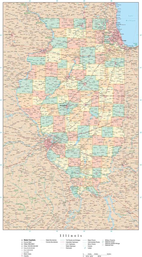 Illinois State Map In Adobe Illustrator Vector Format Detailed