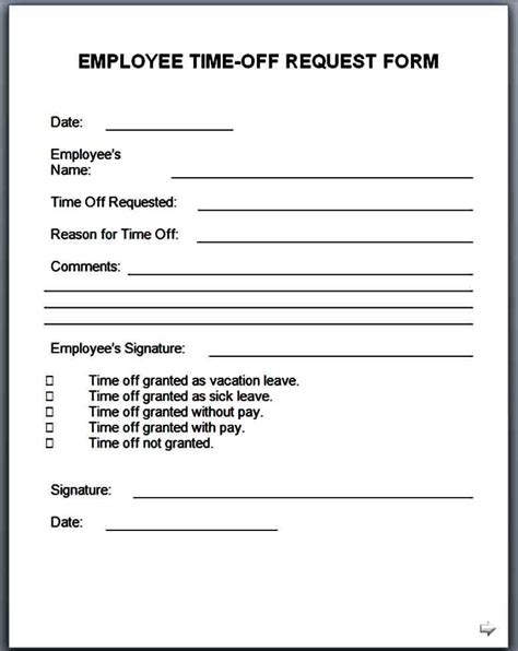 Printable Simple Time Off Request Form Printable Forms Free Online