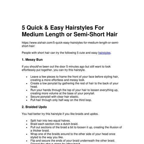 5 Quick And Easy Hairstyles For Medium Length Or Semi Short Hairpdf