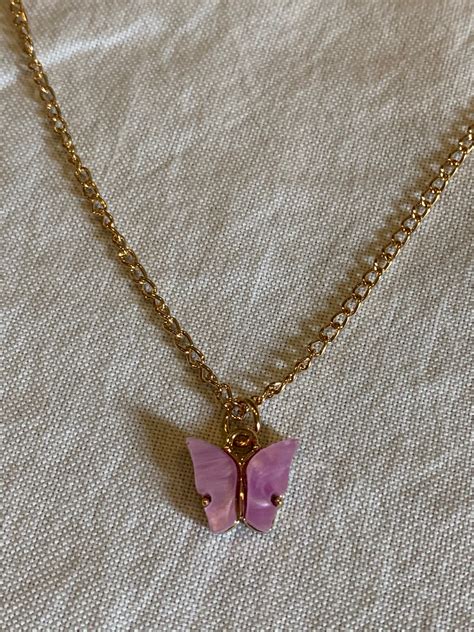Gold Plated Purple Butterfly Necklace Etsy