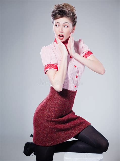 Woman Dressed Retro Doing Pin Up Fashion Shoot Stock Photos Free