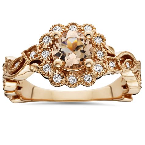 125ct Morganite And Diamond Engagment Vintage Ring 14k Rose Gold Ebay