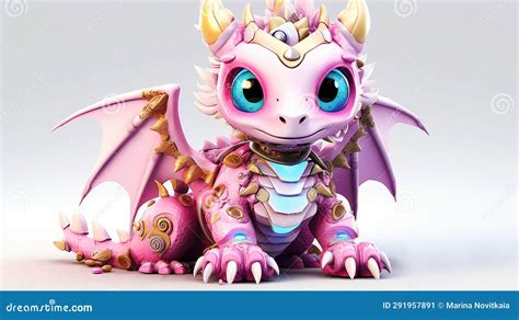 Cute Robot Dragon Pastel Colors 3d Illustration Copy Space Stock