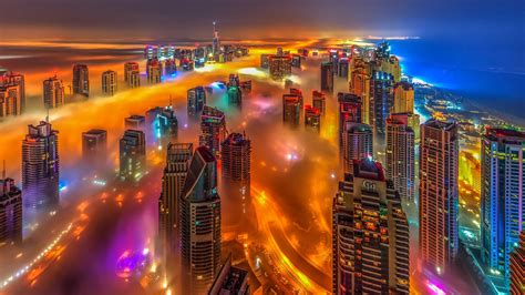 Foggy Dubai Skyline Uae Wallpaper Backiee