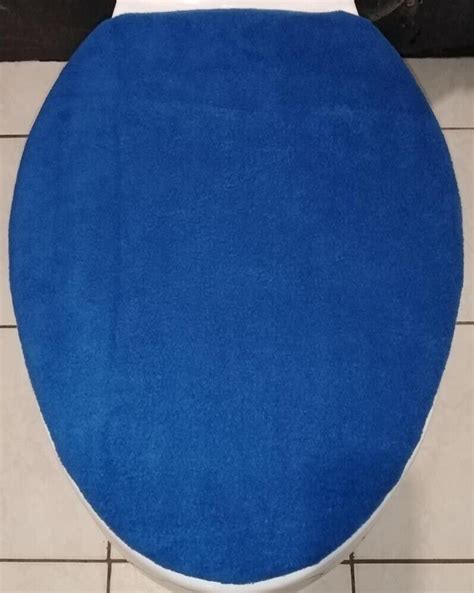 Royal Blue Fleece Fabric Elongated Toilet Seat Lid And Tank Cover Set