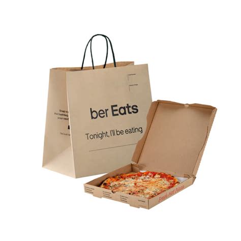 Customize Logo White Recycled Square Bottom Craft Fastfood Packaging Twisted Handle Kraft Pizza