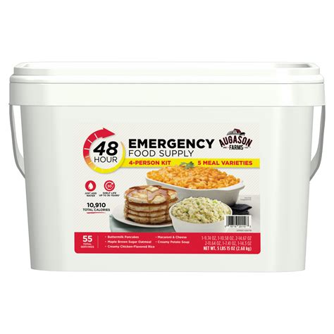 The food would have a net weight of approximately 508 pounds (food only without the package). Augason Farms 48-Hour 4-Person Emergency Food Supply ...