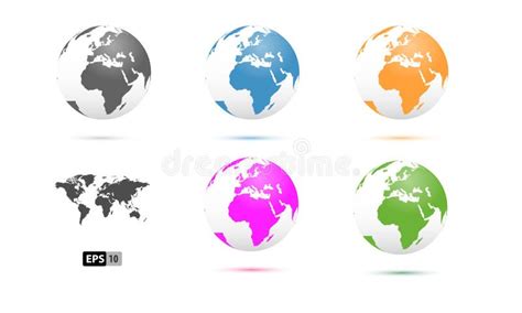 3d Vector Globes With World Maps And Continent Stock Vector
