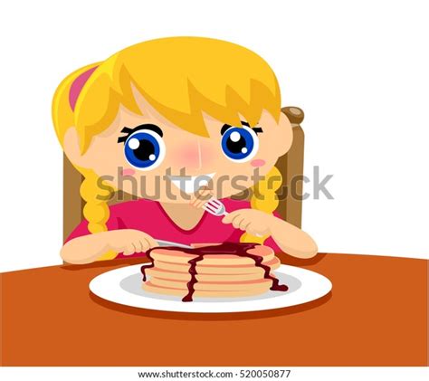 Illustration Little Kid Girl Eating Pancake Stock Vector Royalty Free