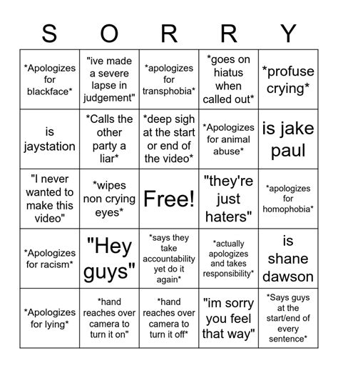 Play Youtuber Apology Bingo Online Bingobaker