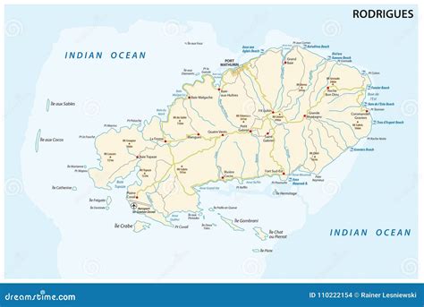 Rodrigues Island Road And Beach Vector Map Stock Illustration