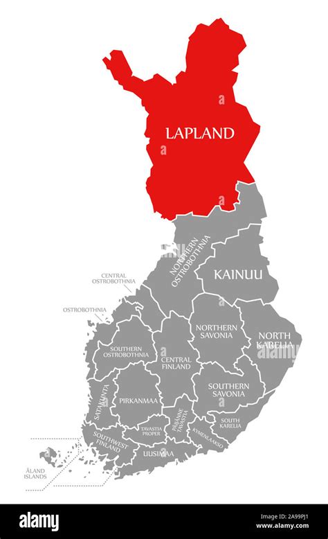 Lapland Red Highlighted In Map Of Finland Stock Photo Alamy
