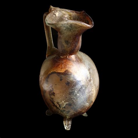 Roman Tri Footed Marbled Glass Jug St James Ancient Art